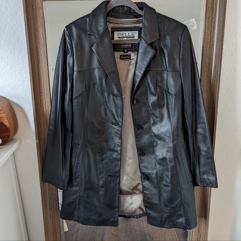 90's Black Leather Coat